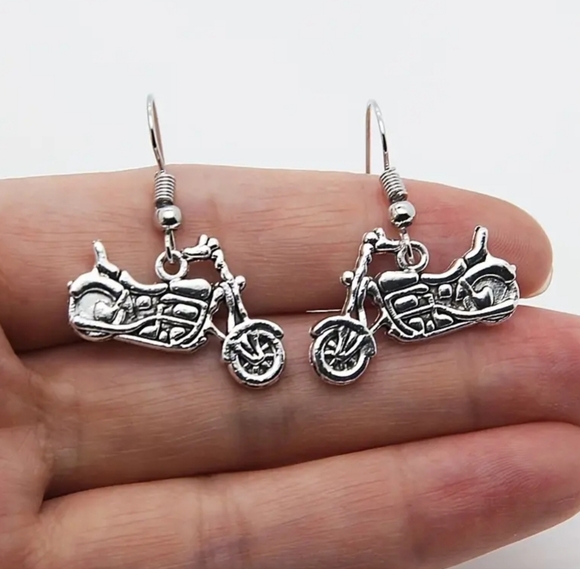 Ladies Motorcycle Pendant Earrings - Picture 3 of 3